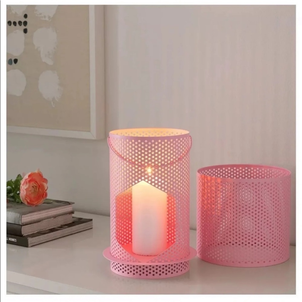 IKEA Lantern for block candle, steel pink in/outdoor 10" BRAND NEW